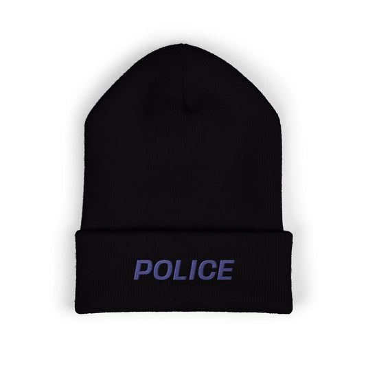 Police Blue Text Beanie