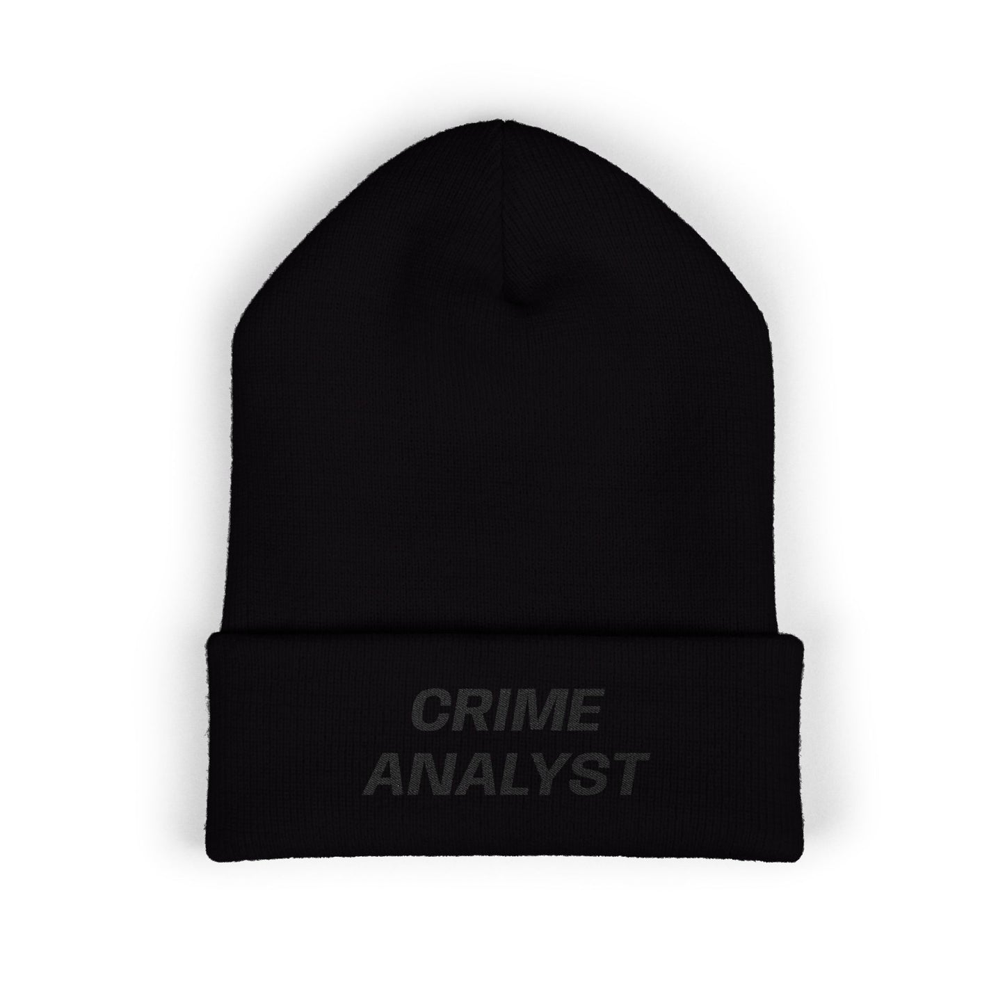 Crime Analyst Black Text Beanie