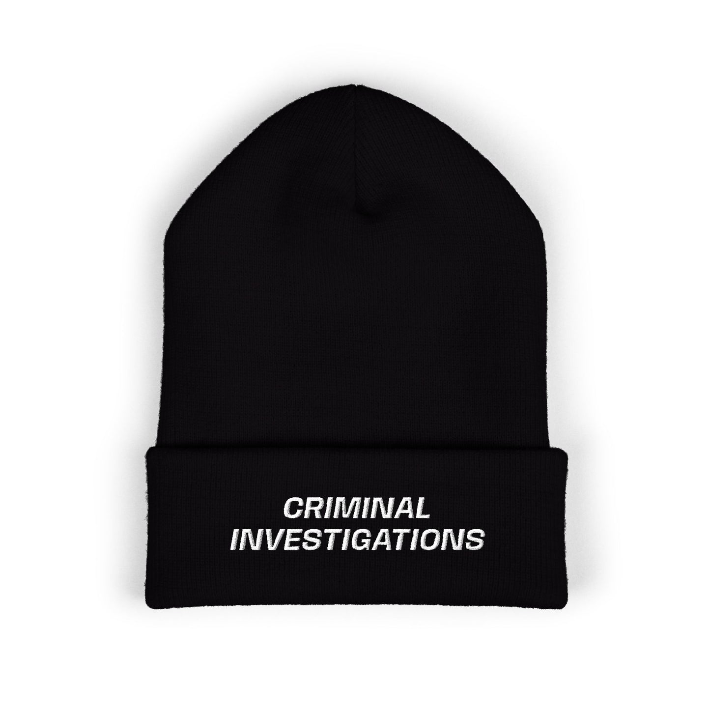 Criminal Investigations White Text Beanie