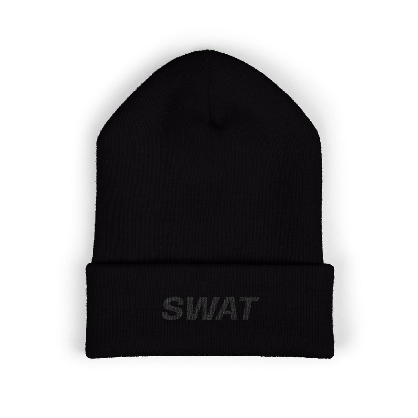 SWAT Black Text Beanie