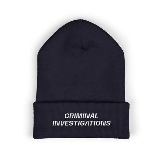 Criminal Investigations White Text Beanie