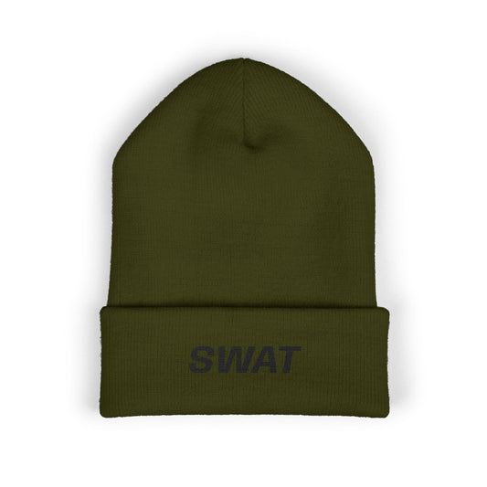 SWAT Black Text Beanie