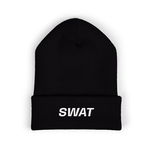 SWAT White Text Beanie