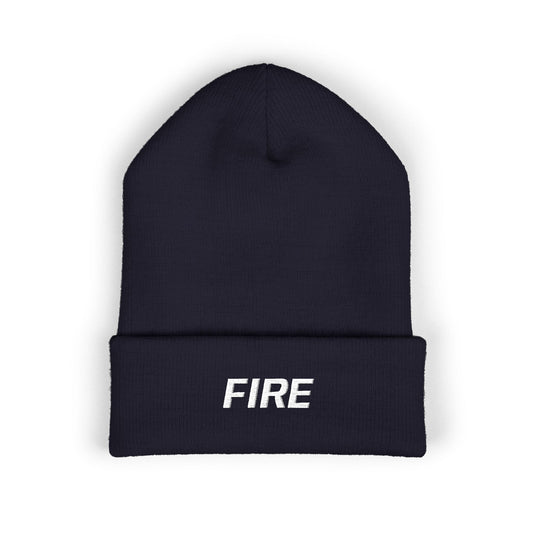 Fire White Text Beanie