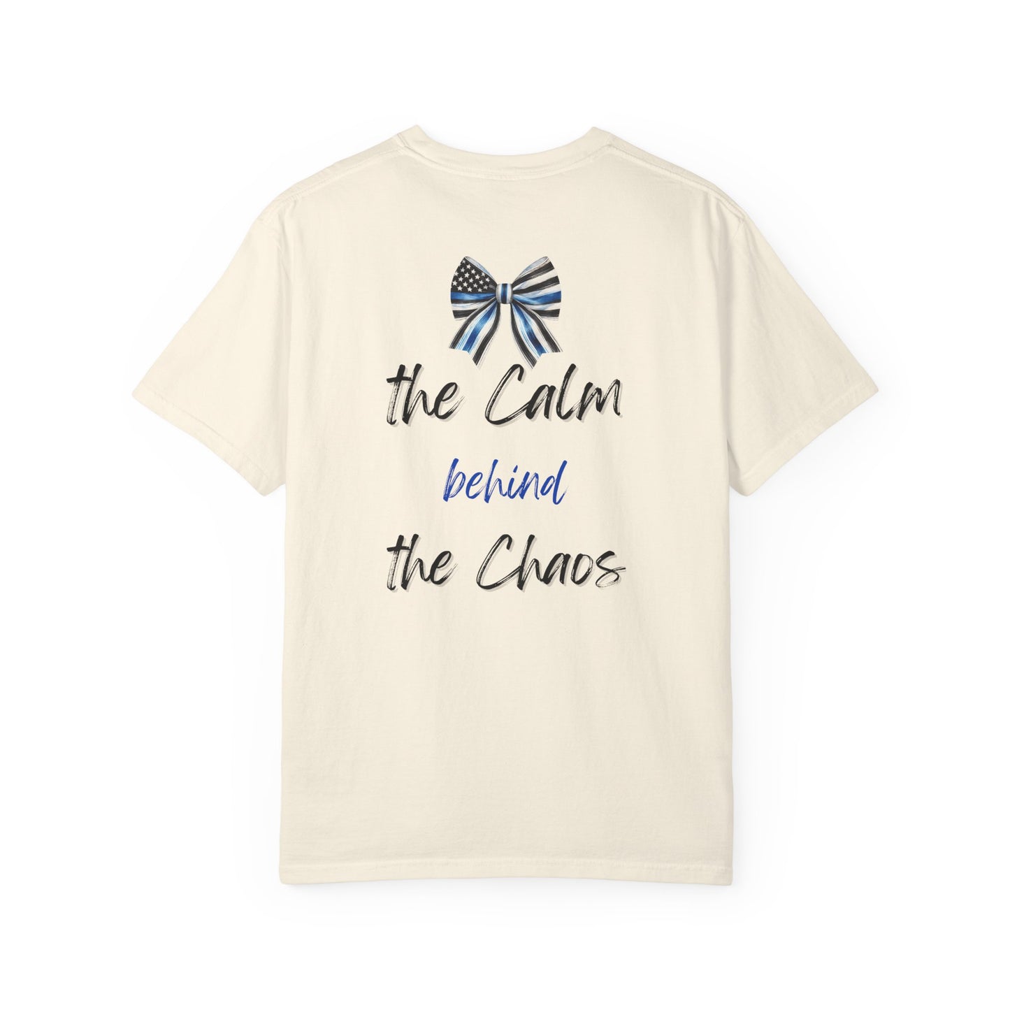 Calm Behind the Chaos – Comfort Colors Thin Blue Line Bow Tee