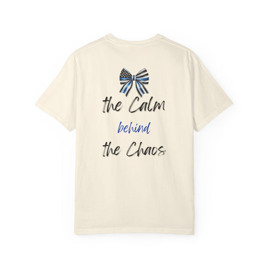Calm Behind the Chaos – Comfort Colors Thin Blue Line Bow Tee